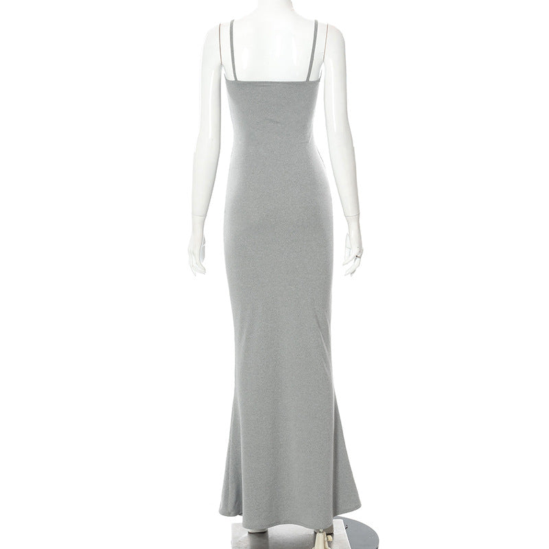 Y2k Women Sexy Bodycon Long Dress Solid Color Spaghetti Strap Low Cut Evening Party Dress Summer Beach Going Out Clothing
