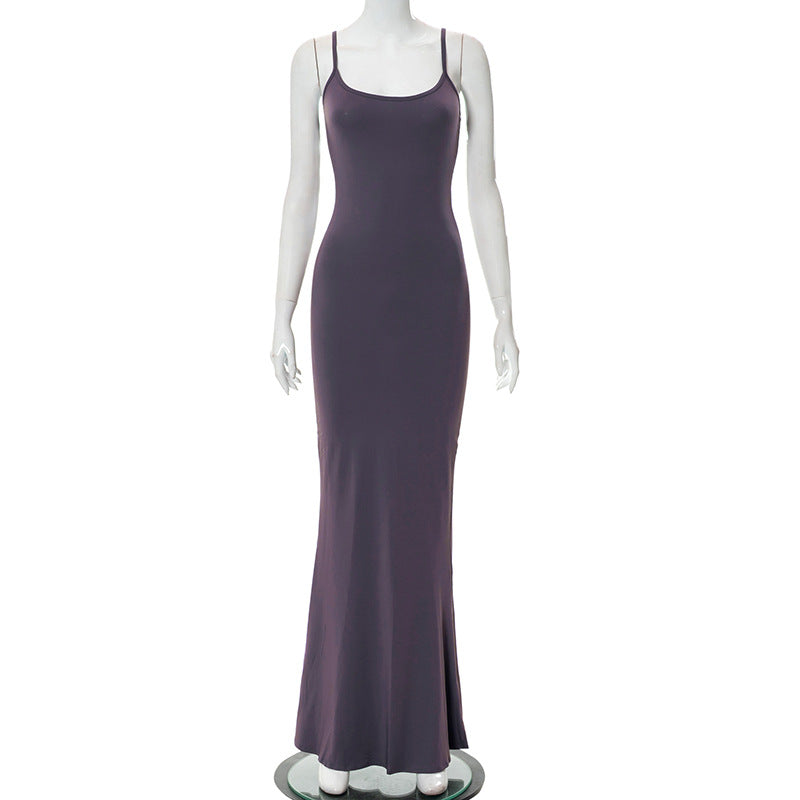 Y2k Women Sexy Bodycon Long Dress Solid Color Spaghetti Strap Low Cut Evening Party Dress Summer Beach Going Out Clothing