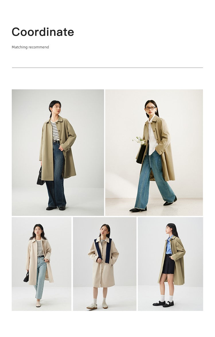 Ziqiao K-style Lapel Mid-Length Raglan Sleeve Trench Coat