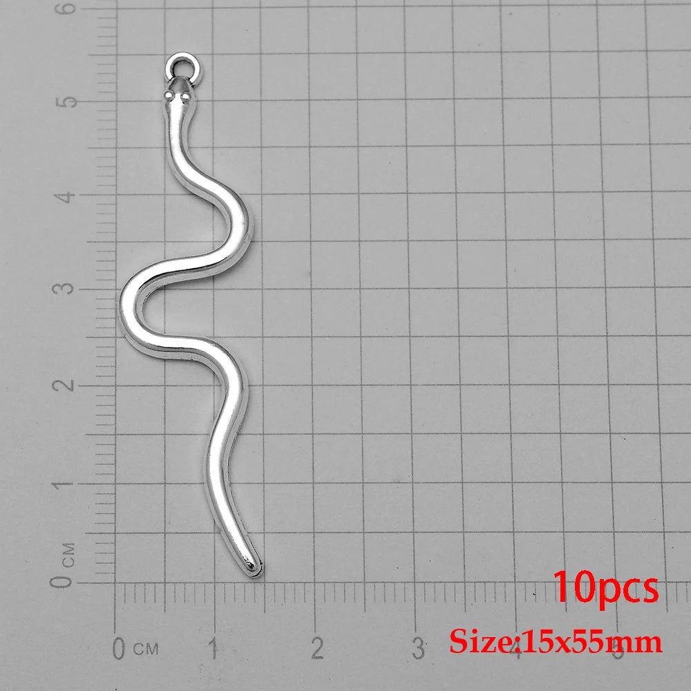 10/20pcs/lot Antique Silver Plated Snake Charms Animals Pendant For Diy Necklace Jewelry Making Findings Supplies Accessories