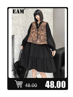 [EAM] Women Black Pu Leather Long Spaghetti Strap Dress New V-Neck Sleeveless Loose Fit Fashion Tide Spring Autumn 2024 JD03201