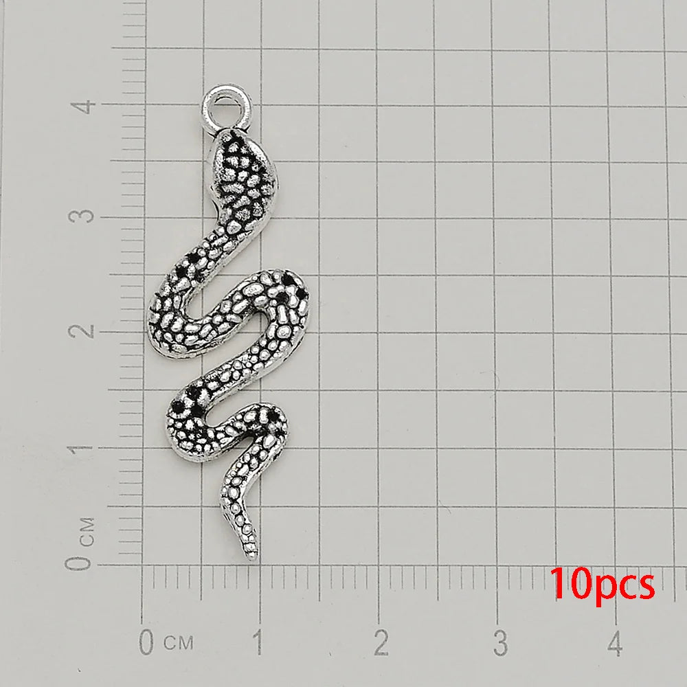 10/20pcs/lot Antique Silver Plated Snake Charms Animals Pendant For Diy Necklace Jewelry Making Findings Supplies Accessories