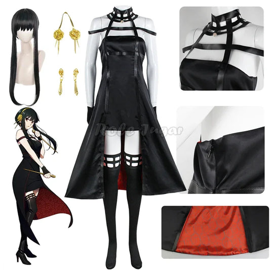 Yor Forger Cosplay Costume Anime Spy X Family Cosplay Wig Dress Suit Black Red Uniform Gothic Halter Halloween Women Clothes