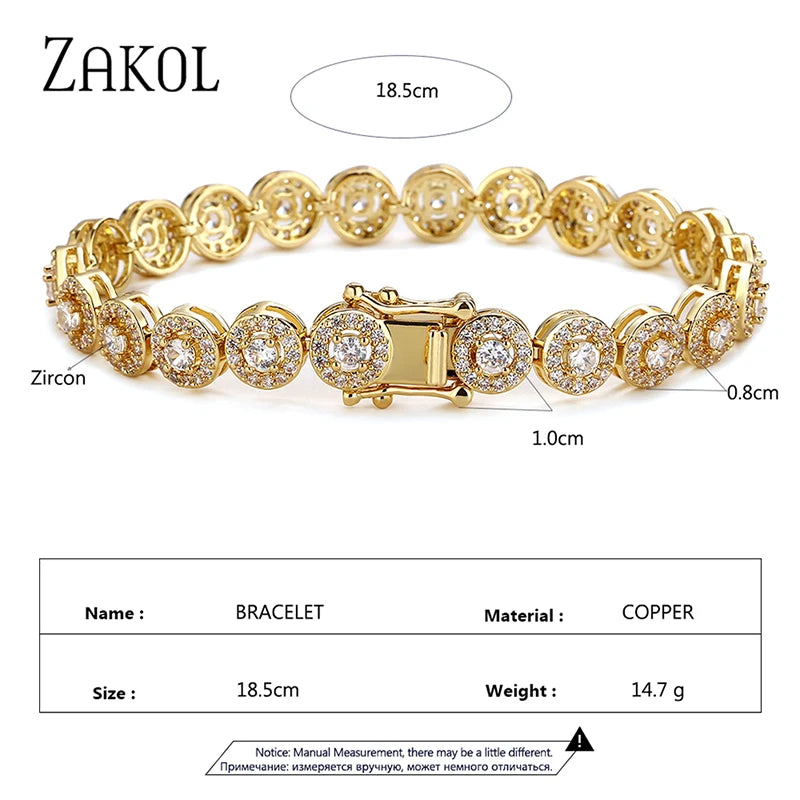 ZAKOL Classic Geometric Round Cubic Zirconia Tennis Bracelet Bangles for Women Charm Luxury Bridal Jewelry Accessories BP2271