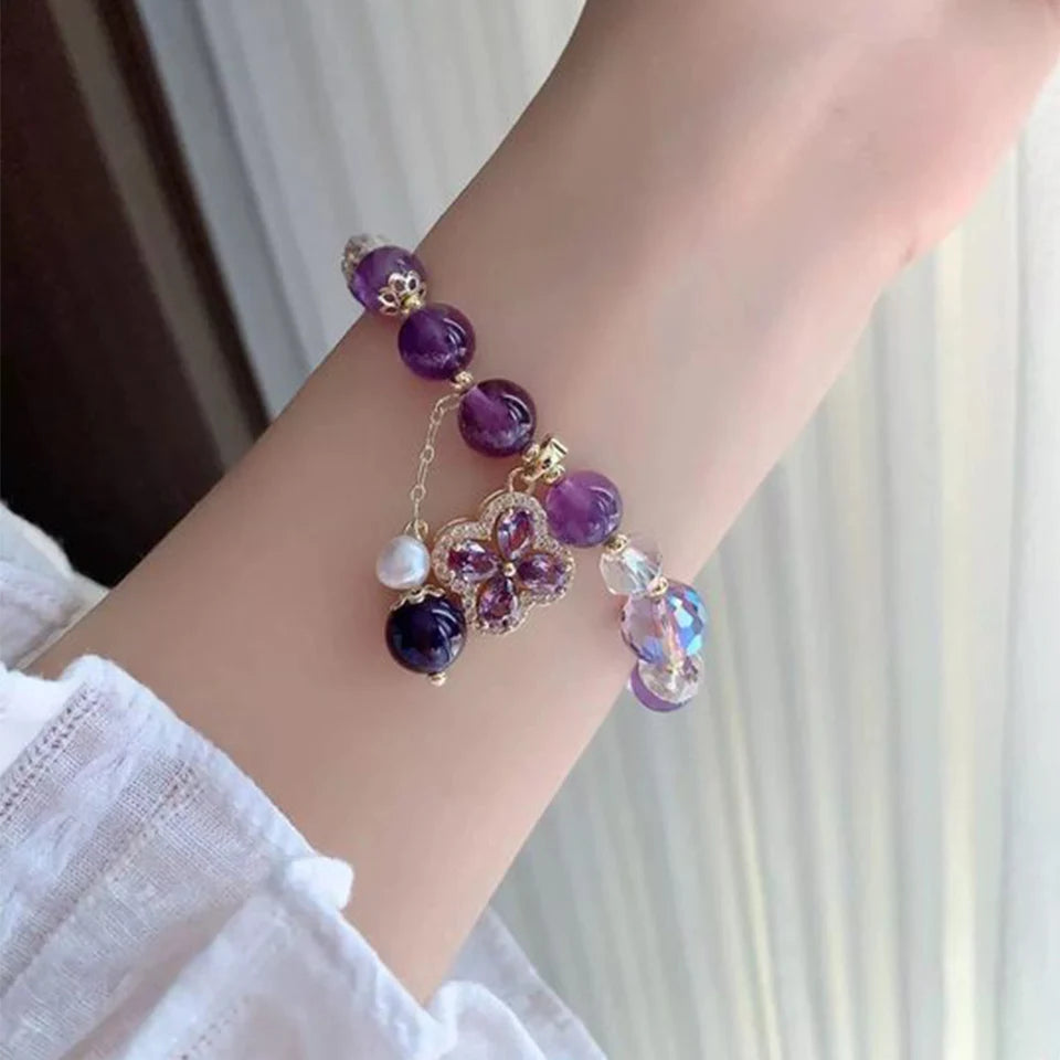 ZAKOL Exquisite Purple Crystal Beads Zircon Charm Bracelet for Women Girls Cute Birthday Jewelry Accessories Gifts