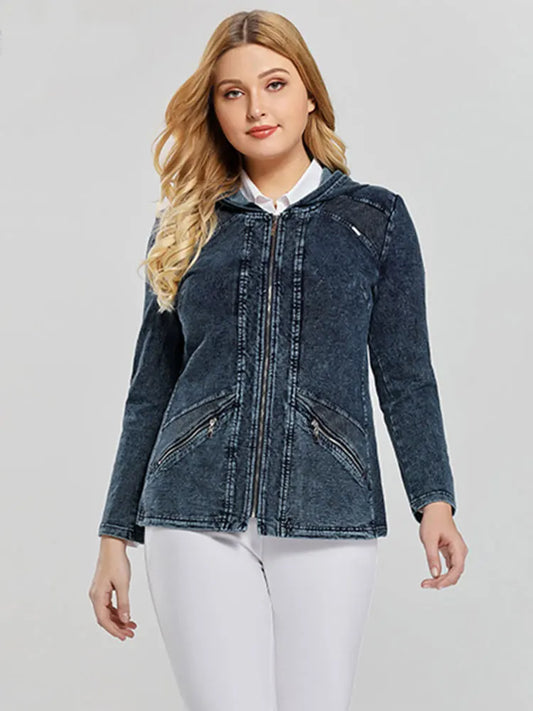 Women's plus Size Casual Denim Jacket Loose Fit Classic Style Button Detailing Long Sleeve Blue Outerwear