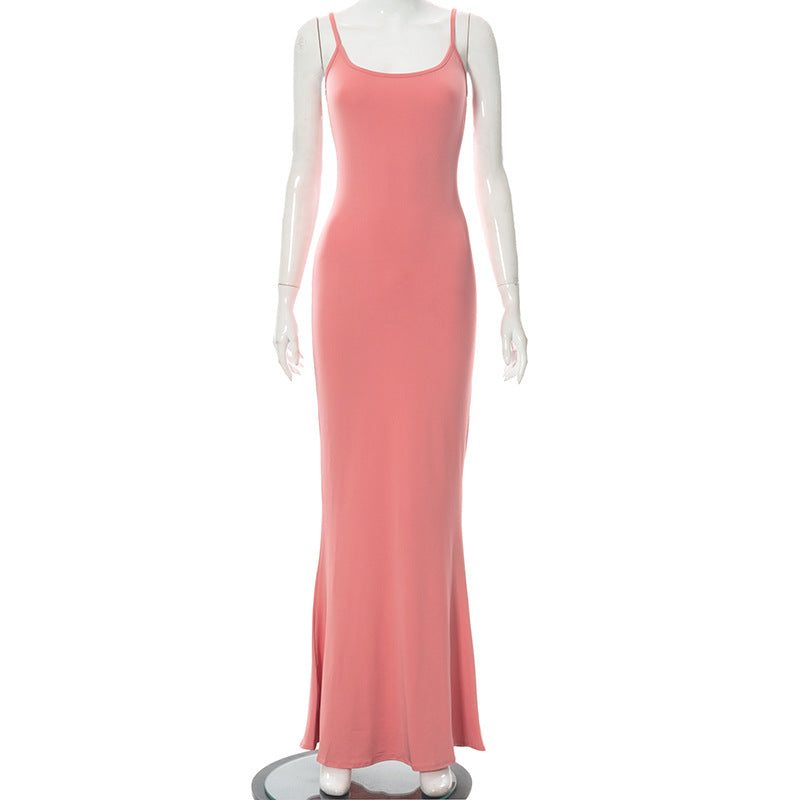 Y2k Women Sexy Bodycon Long Dress Solid Color Spaghetti Strap Low Cut Evening Party Dress Summer Beach Going Out Clothing