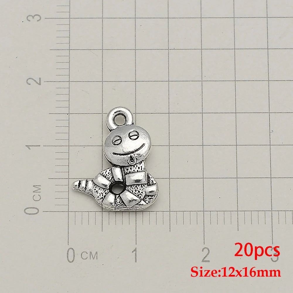10/20pcs/lot Antique Silver Plated Snake Charms Animals Pendant For Diy Necklace Jewelry Making Findings Supplies Accessories