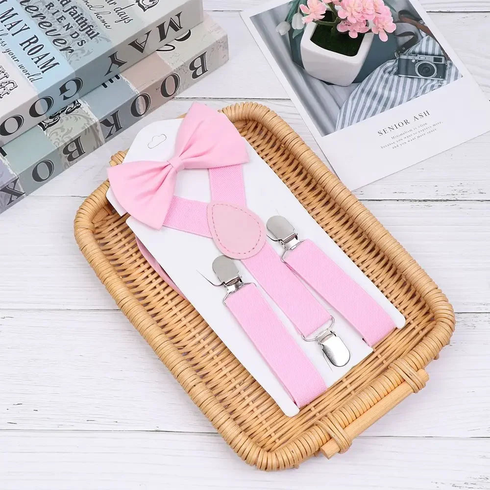 1 Pcs Elastic Suspenders with Tie New Fashion Suspenders Children Boys Girls with Bow Tie Adjustable Straps Accessories for Kids