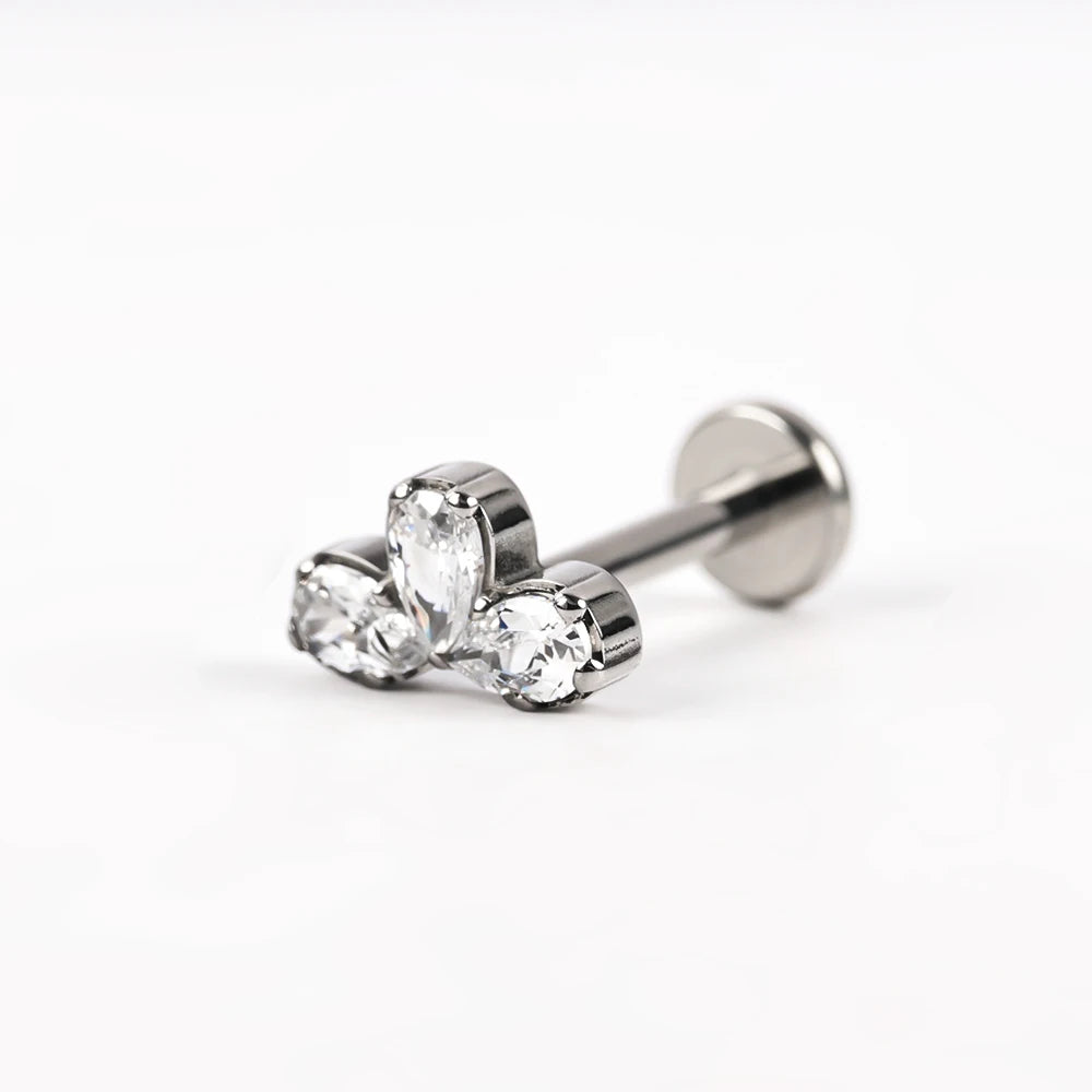 1 Titanium G23 Precision Carved Zircon Inlaid Inner Tooth Puncture Lip Nail