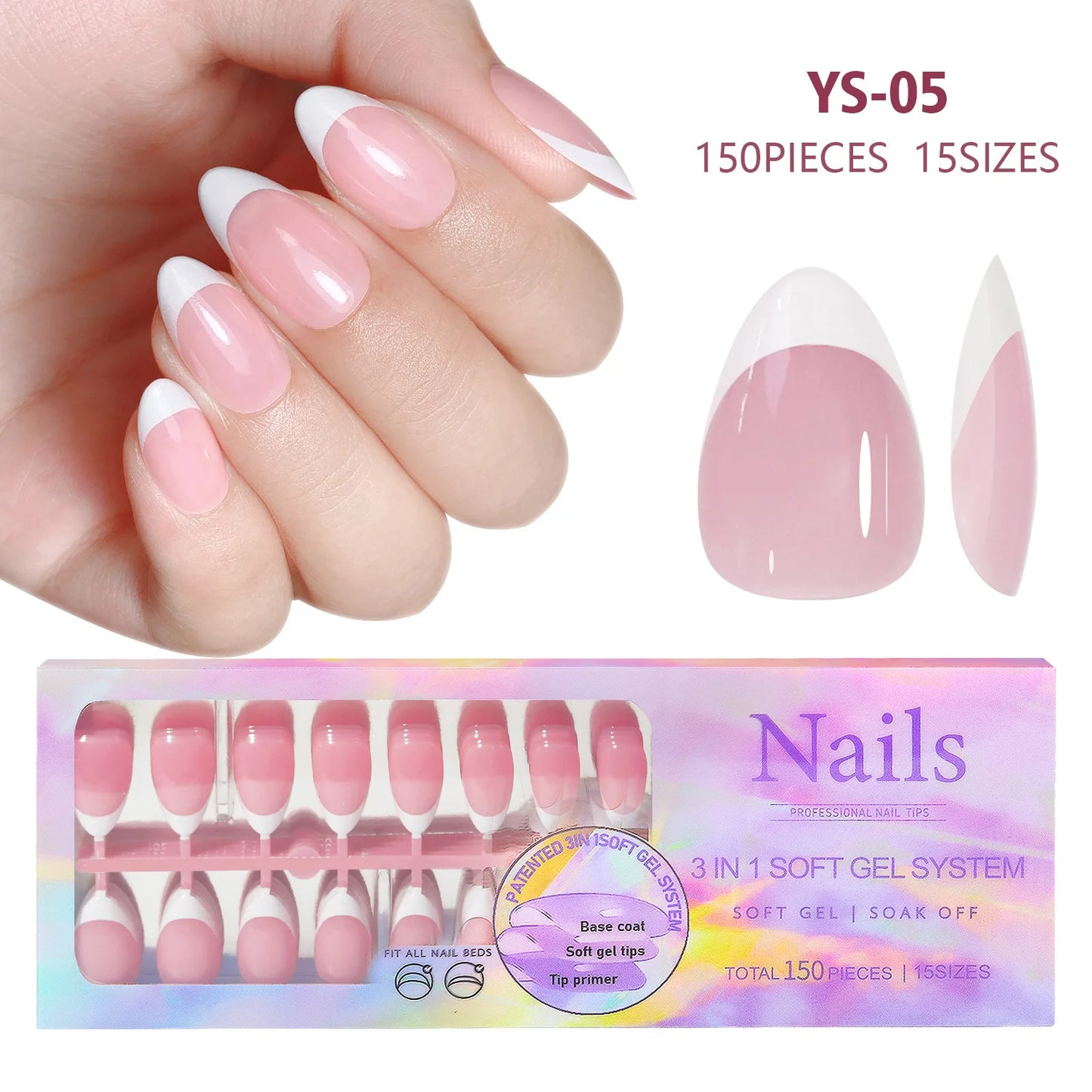 150pcs/box French Pink Short Detachable Finished Fingernails Ballet Wearable False Nails Press On Nails Tips Full Cover DIY