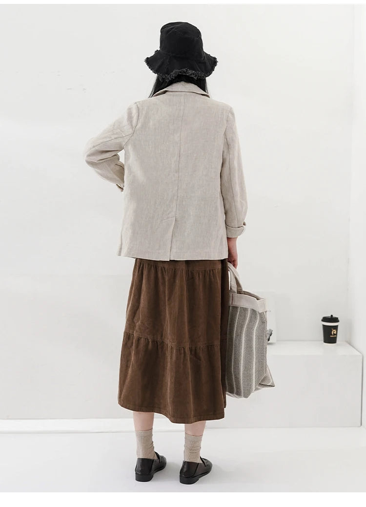 100% Linen Women Blazer Casual Notched Collar Long Sleeve Singgle Breasted Office Lady Outerwear Stylish Tops Retro Coat