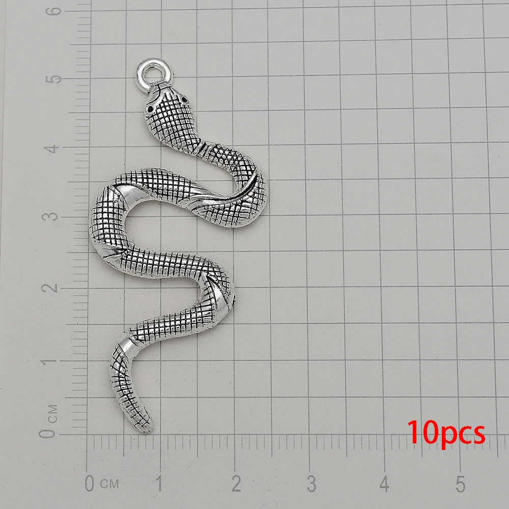 10/20pcs/lot Antique Silver Plated Snake Charms Animals Pendant For Diy Necklace Jewelry Making Findings Supplies Accessories