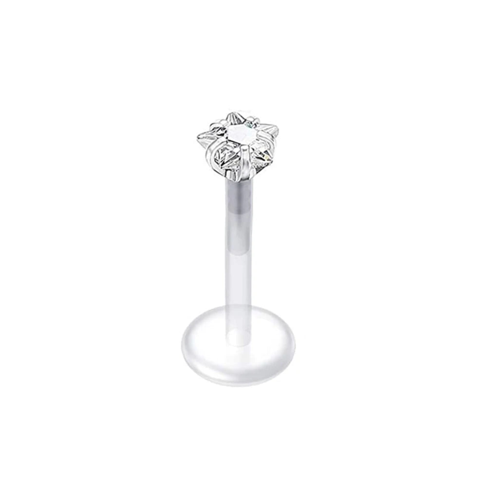 WKOUD 16g Stainless Steel Lip Labret Piercing Crystal Ball Monroe Lip Stud Helix Tragus Conch Cartilage Earrings 6/8/10mm