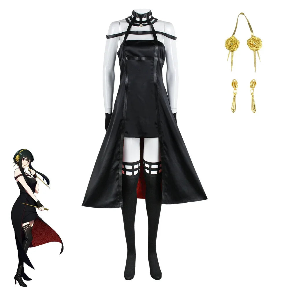 Yor Forger Cosplay Costume Anime Spy X Family Cosplay Wig Dress Suit Black Red Uniform Gothic Halter Halloween Women Clothes