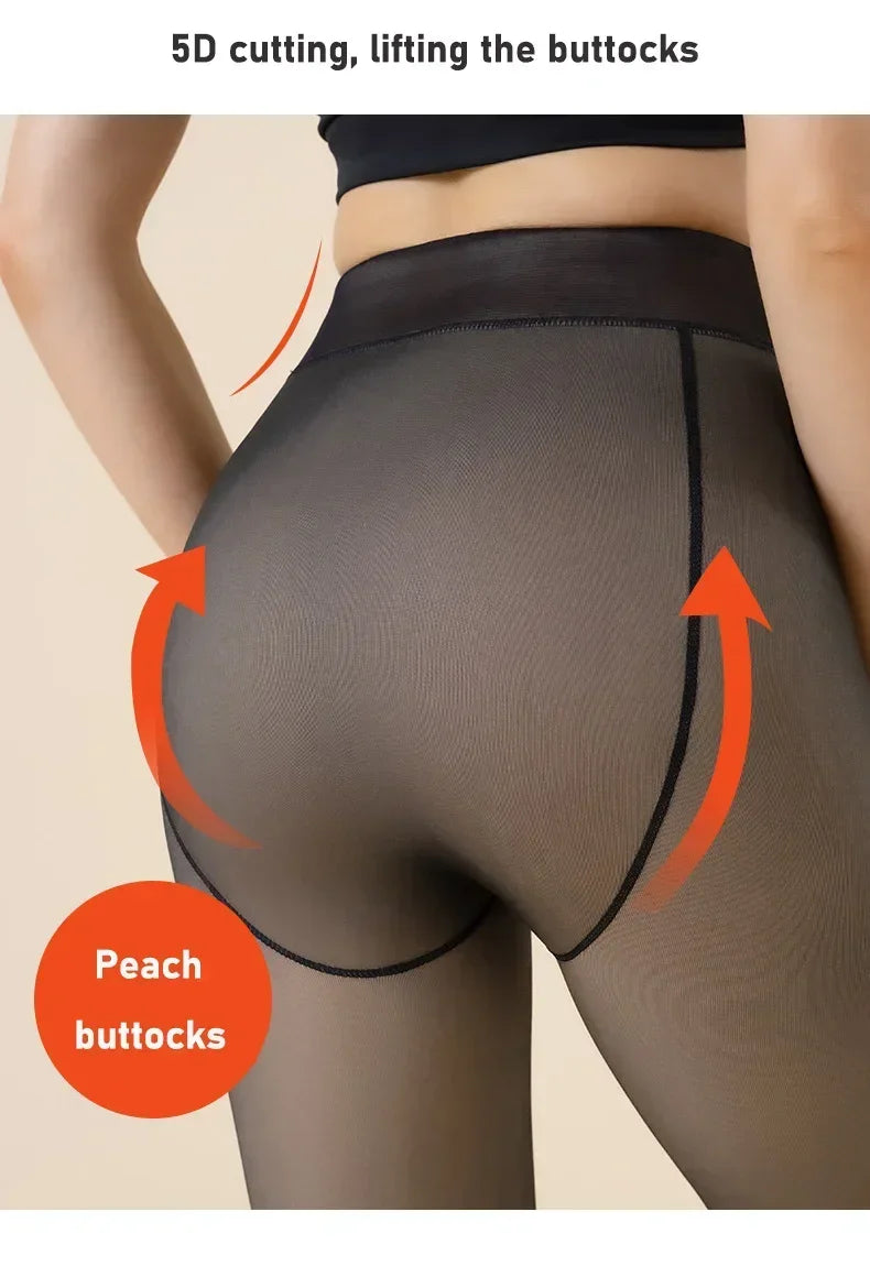 Thicken Warm Tights For Women Winter Thermal Stockings Leggings Sexy Translucent Fleece Velvet Tights Pantyhose Female Pants