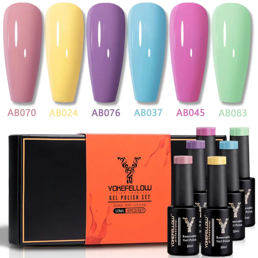 YOKEFELLOW  Pastel Gel Nail Polish Set 6 Colors Spring Summer Macaron Gel Nail Kit Soak Off Nail Art DIY Manicure Gift for Girl