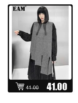 [EAM] Women Black Hollow Out Big Size Midi Shirt Dress New Lapel Long Sleeve Loose Fit Fashion Tide Spring Autumn 2024 1DF6037