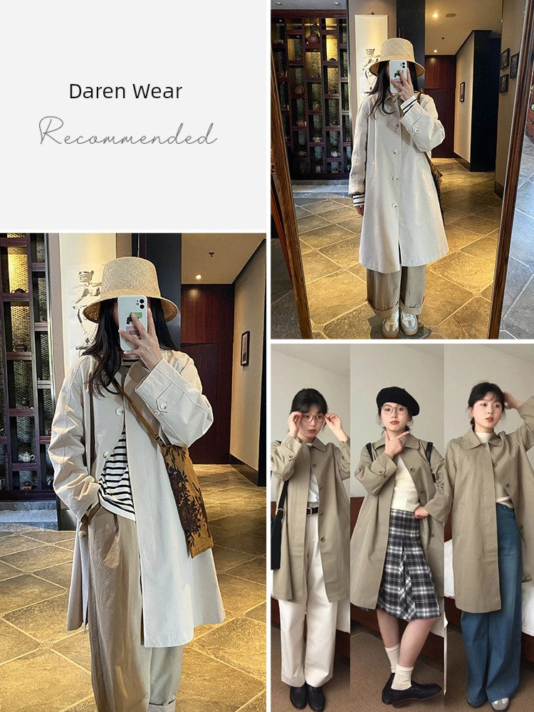 Ziqiao K-style Lapel Mid-Length Raglan Sleeve Trench Coat