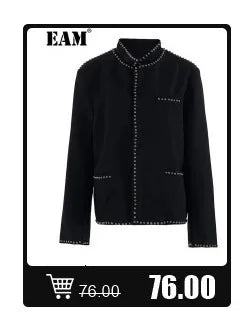 [EAM] Women Black Hollow Out Big Size Midi Shirt Dress New Lapel Long Sleeve Loose Fit Fashion Tide Spring Autumn 2024 1DF6037