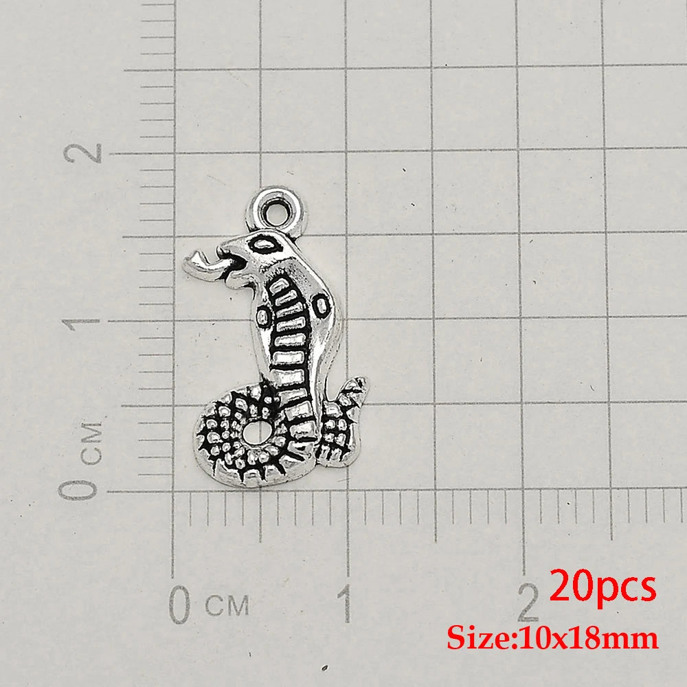 10/20pcs/lot Antique Silver Plated Snake Charms Animals Pendant For Diy Necklace Jewelry Making Findings Supplies Accessories