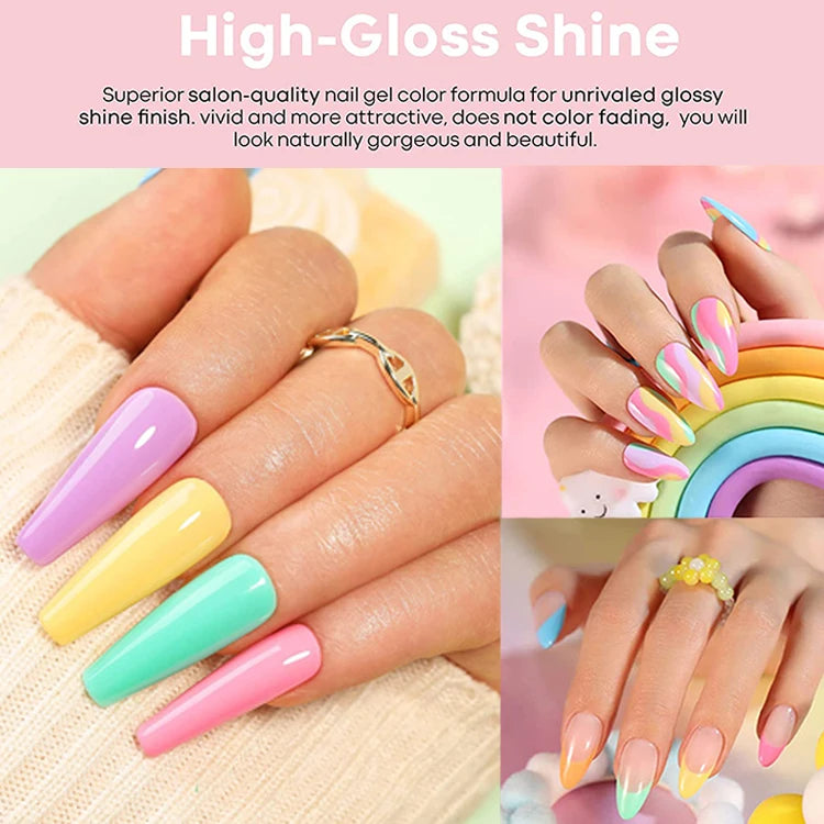 YOKEFELLOW  Pastel Gel Nail Polish Set 6 Colors Spring Summer Macaron Gel Nail Kit Soak Off Nail Art DIY Manicure Gift for Girl