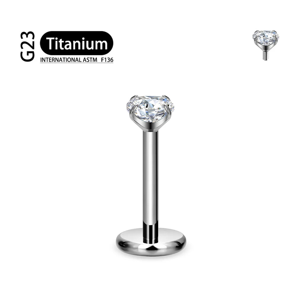 ASTM F136 Titanium 2/2.5/3/4/5/6Mm Cz Labret Stud 16G Tragus Helix Kraakbeen Schelp Flatback Oorlel Piercing Lichaam Sieraden ﻿