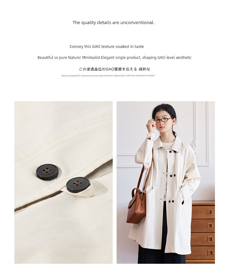 Zimo Cotton High Twill Colorblock Mid-Length Trench Coat