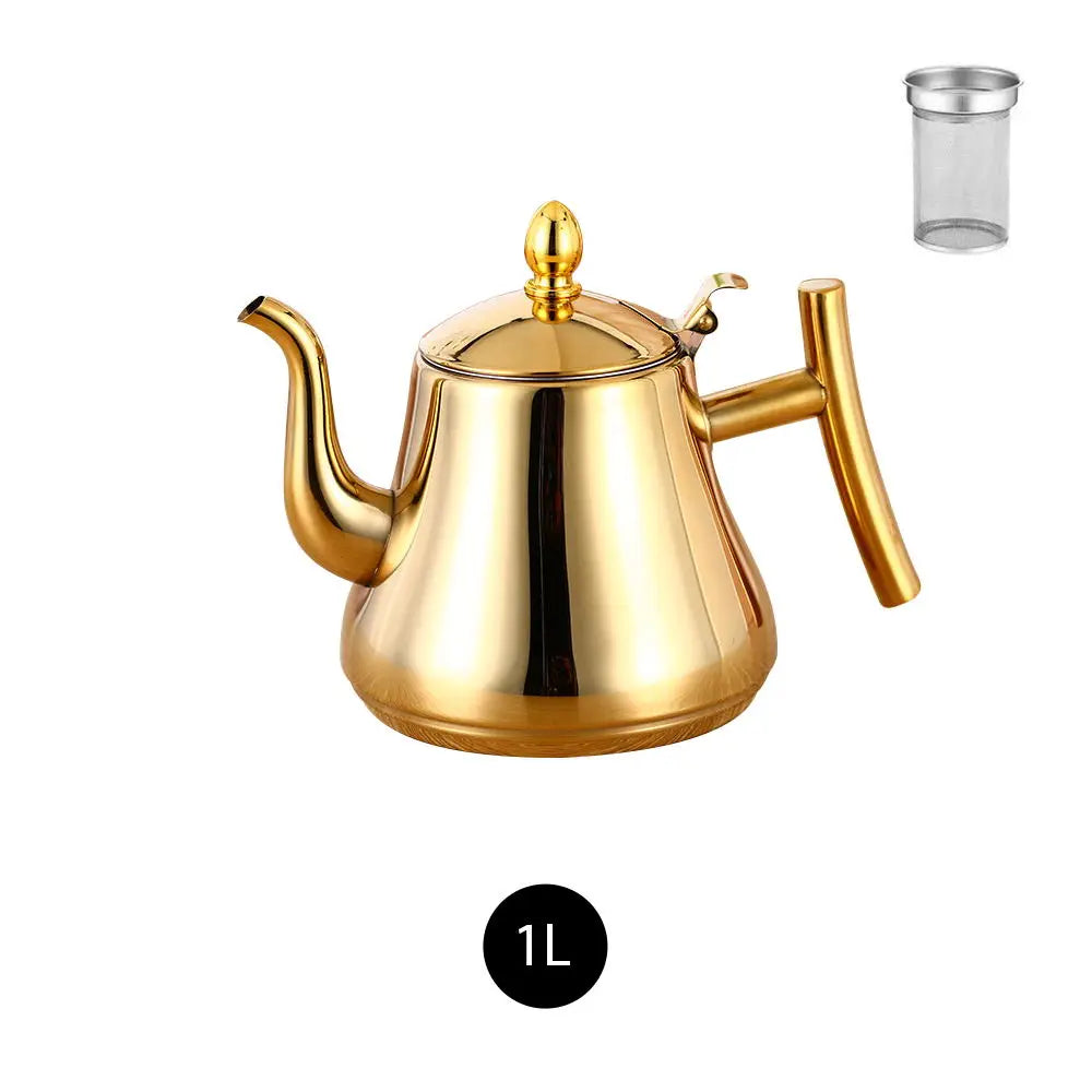 1.0L/1.5L/2.0L Tea Kettle Stainless Steel Teapot Removable Infuser for Loose Flower Tea Coffee Stovetop Safe Water Kettle