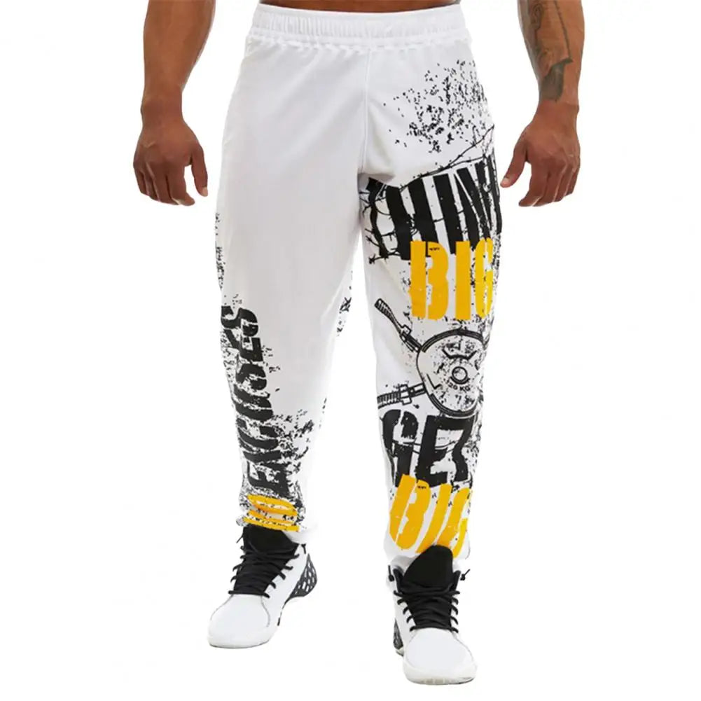 Young Style Casual Sweatpants Men Pants Loose Straight Deep Crotch Digital Printing Jogging Elastic Waist Men Trousers for Gym