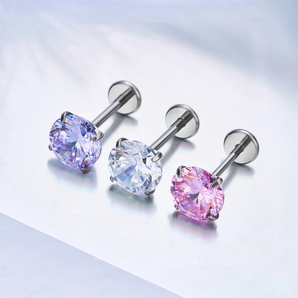 ASTM F136 Titanium 2/2.5/3/4/5/6Mm Cz Labret Stud 16G Tragus Helix Kraakbeen Schelp Flatback Oorlel Piercing Lichaam Sieraden ﻿