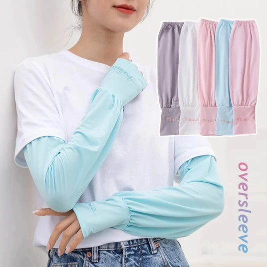 1 Pair Summer Ice Silk Sleeves For Men And Women Outdoor UV Protection Cycling Sleeve Arm Sun Screen Protection Sleeves Loose