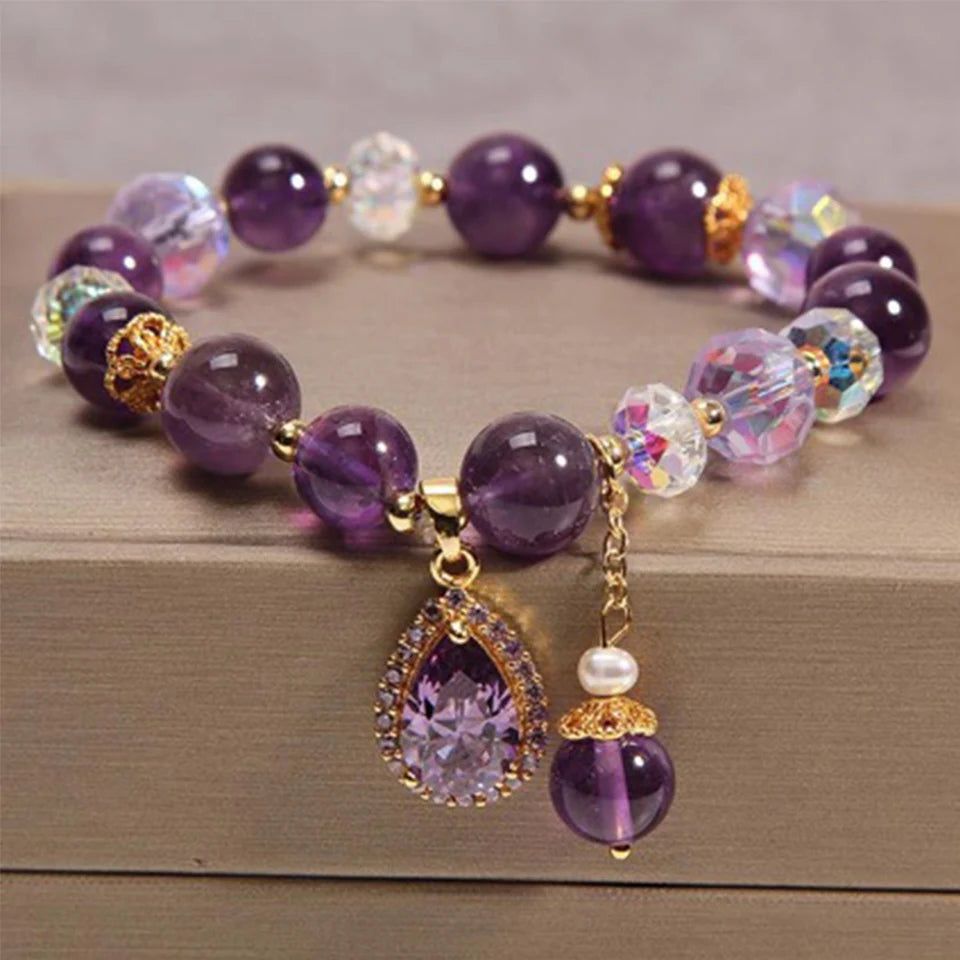 ZAKOL Exquisite Purple Crystal Beads Zircon Charm Bracelet for Women Girls Cute Birthday Jewelry Accessories Gifts