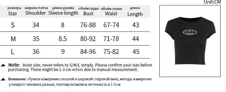 Y2k Top Shirts for Women Fashion Street Spice Girl Slim Show Chest D Embroidery Crop Short Open Umbilical Versatile Top