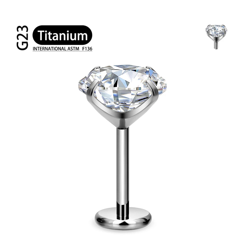 ASTM F136 Titanium 2/2.5/3/4/5/6Mm Cz Labret Stud 16G Tragus Helix Kraakbeen Schelp Flatback Oorlel Piercing Lichaam Sieraden ﻿