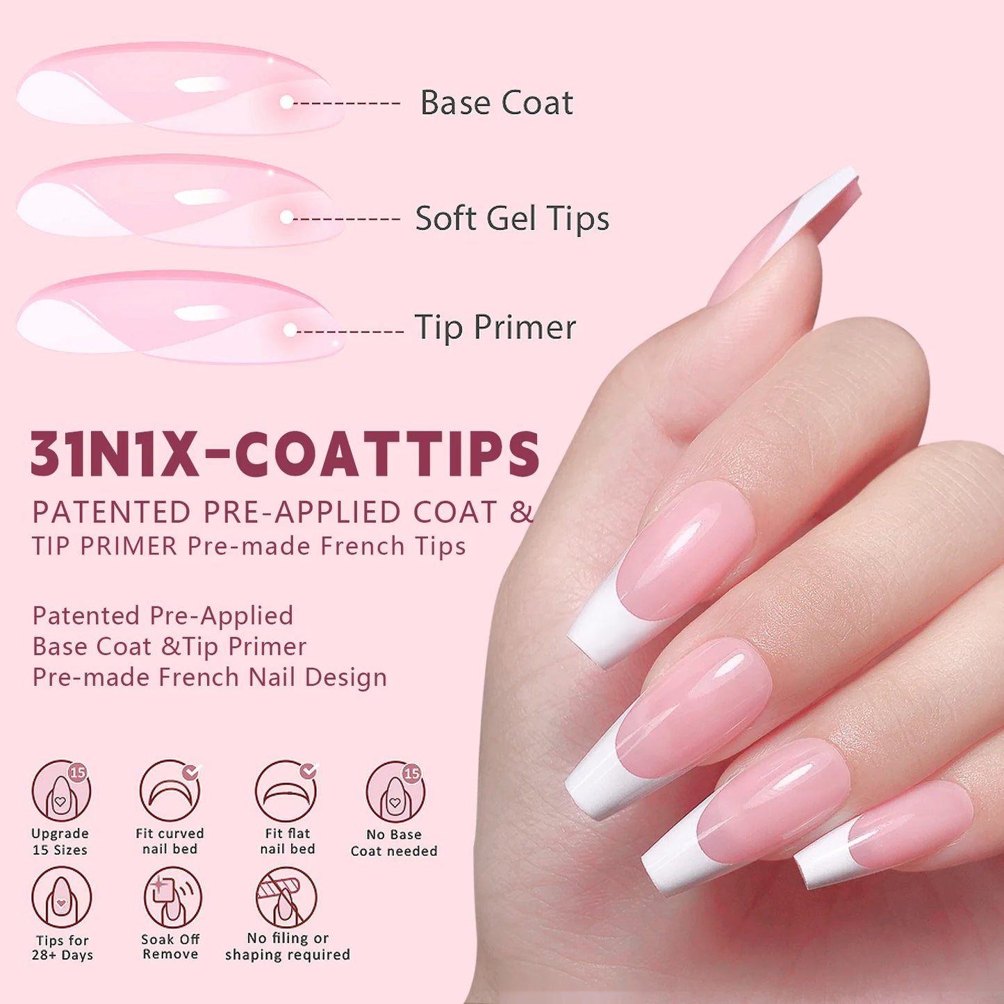 150pcs/box French Pink Short Detachable Finished Fingernails Ballet Wearable False Nails Press On Nails Tips Full Cover DIY