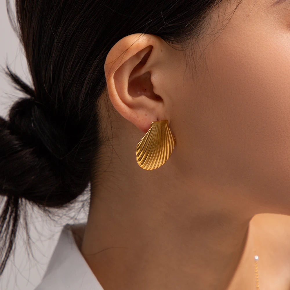 Youthway Shell Textured Metal Stainless Steel Earrings Summer Beach Holiday Charm Jewelry Waterproof  Holiday Summer Jewelry