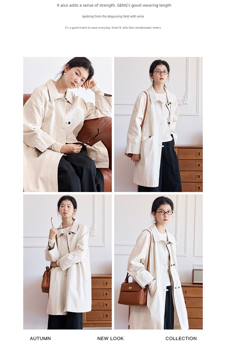 Zimo Cotton High Twill Colorblock Mid-Length Trench Coat