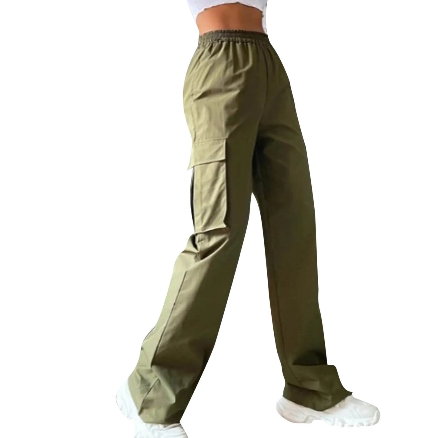Young Girls Casual Pants Straight Wide Leg Trousers Female Loose Oversize Pockets Y2k Hip Hop Solid Color Pants Cargo Pants