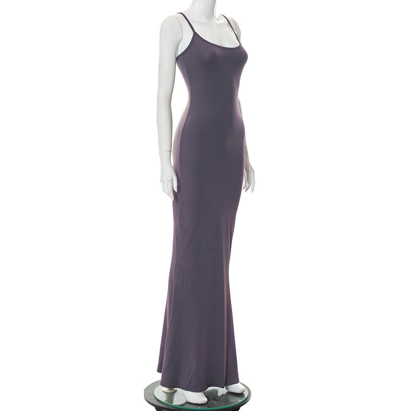 Y2k Women Sexy Bodycon Long Dress Solid Color Spaghetti Strap Low Cut Evening Party Dress Summer Beach Going Out Clothing