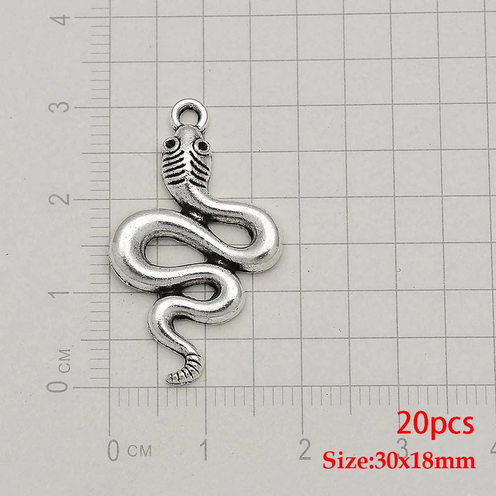 10/20pcs/lot Antique Silver Plated Snake Charms Animals Pendant For Diy Necklace Jewelry Making Findings Supplies Accessories