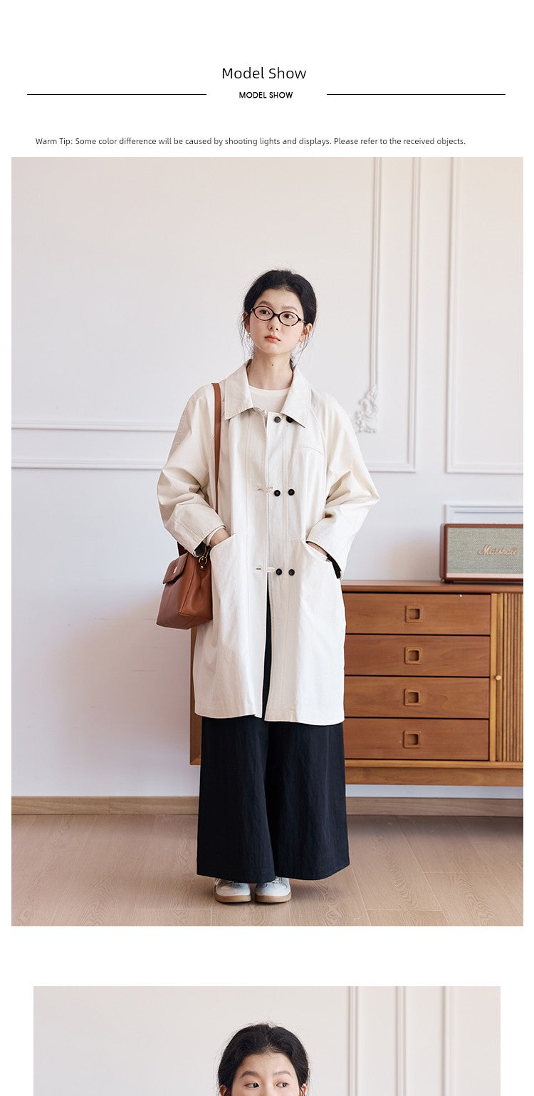 Zimo Cotton High Twill Colorblock Mid-Length Trench Coat