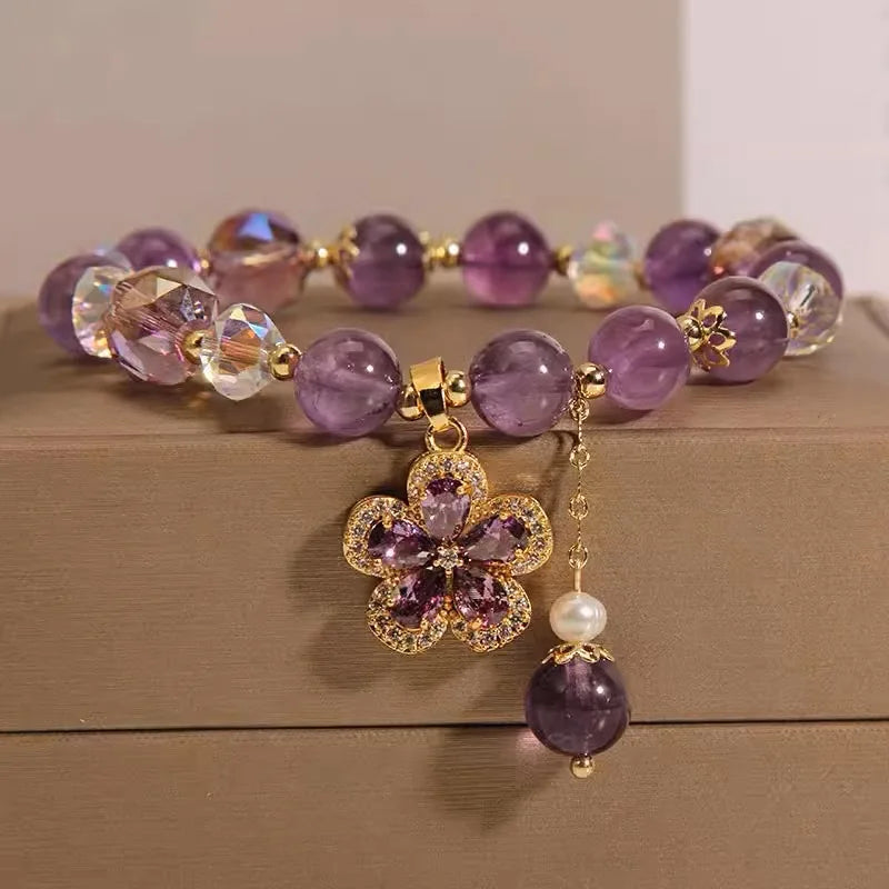 ZAKOL Exquisite Purple Crystal Beads Zircon Charm Bracelet for Women Girls Cute Birthday Jewelry Accessories Gifts