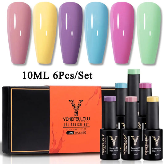 YOKEFELLOW  Pastel Gel Nail Polish Set 6 Colors Spring Summer Macaron Gel Nail Kit Soak Off Nail Art DIY Manicure Gift for Girl