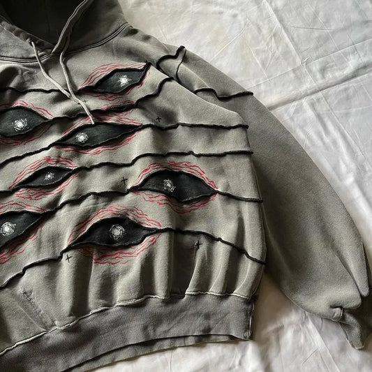 Y2K Hip Hop Hoodie Streetwear Retro Eye Patchwork Loose Pullover for Mens and Womens New Fashion Harajuku Casual Sweatshirt Top