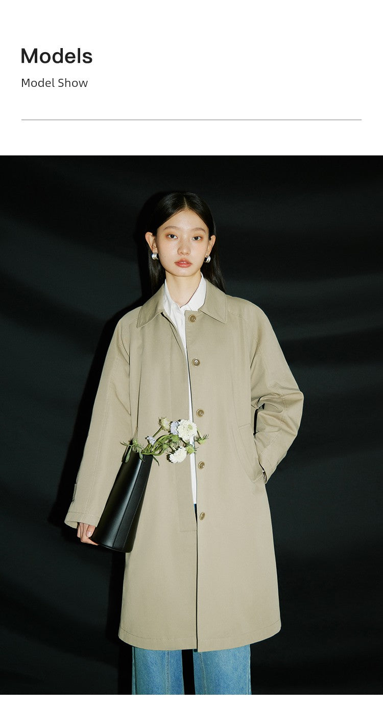 Ziqiao K-style Lapel Mid-Length Raglan Sleeve Trench Coat