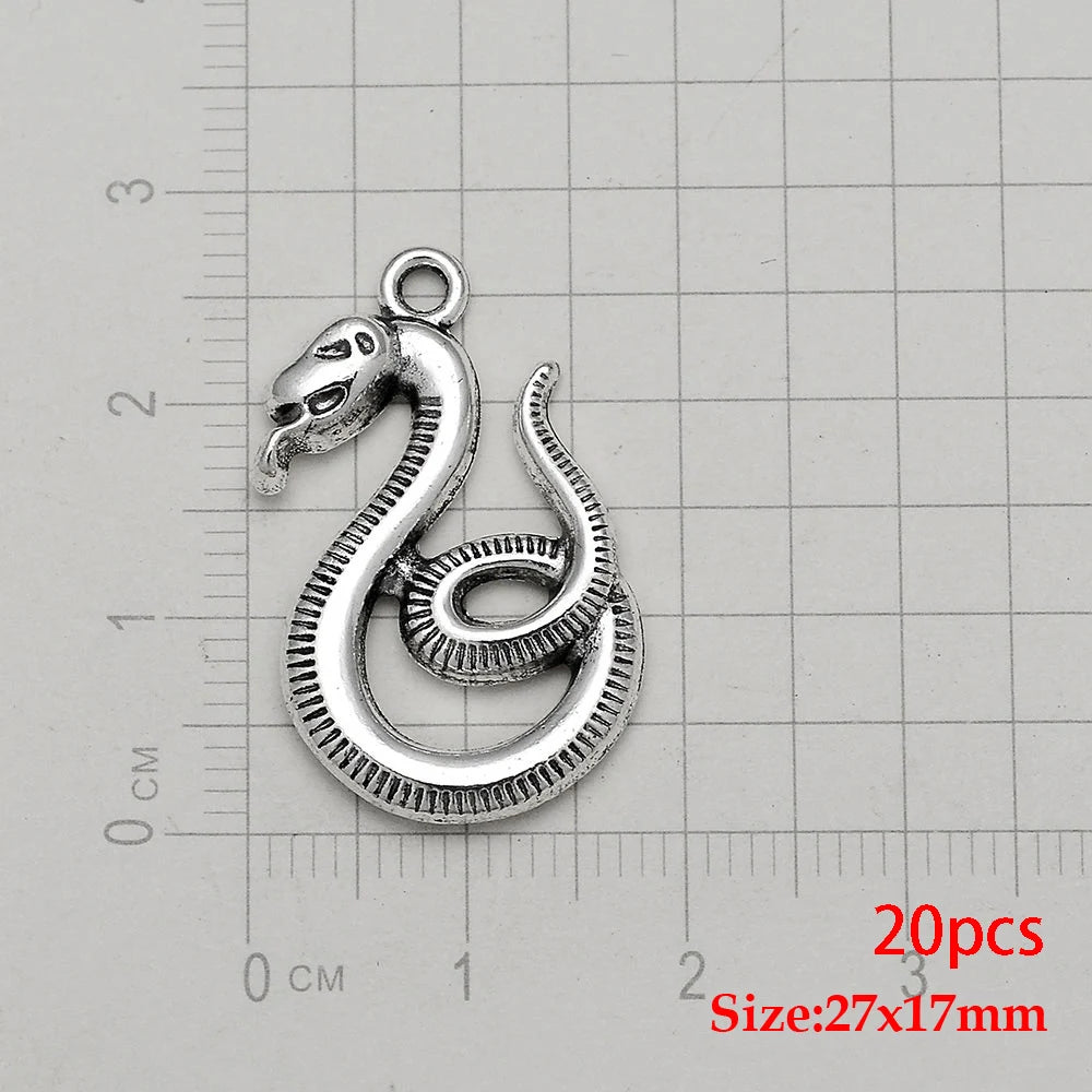 10/20pcs/lot Antique Silver Plated Snake Charms Animals Pendant For Diy Necklace Jewelry Making Findings Supplies Accessories