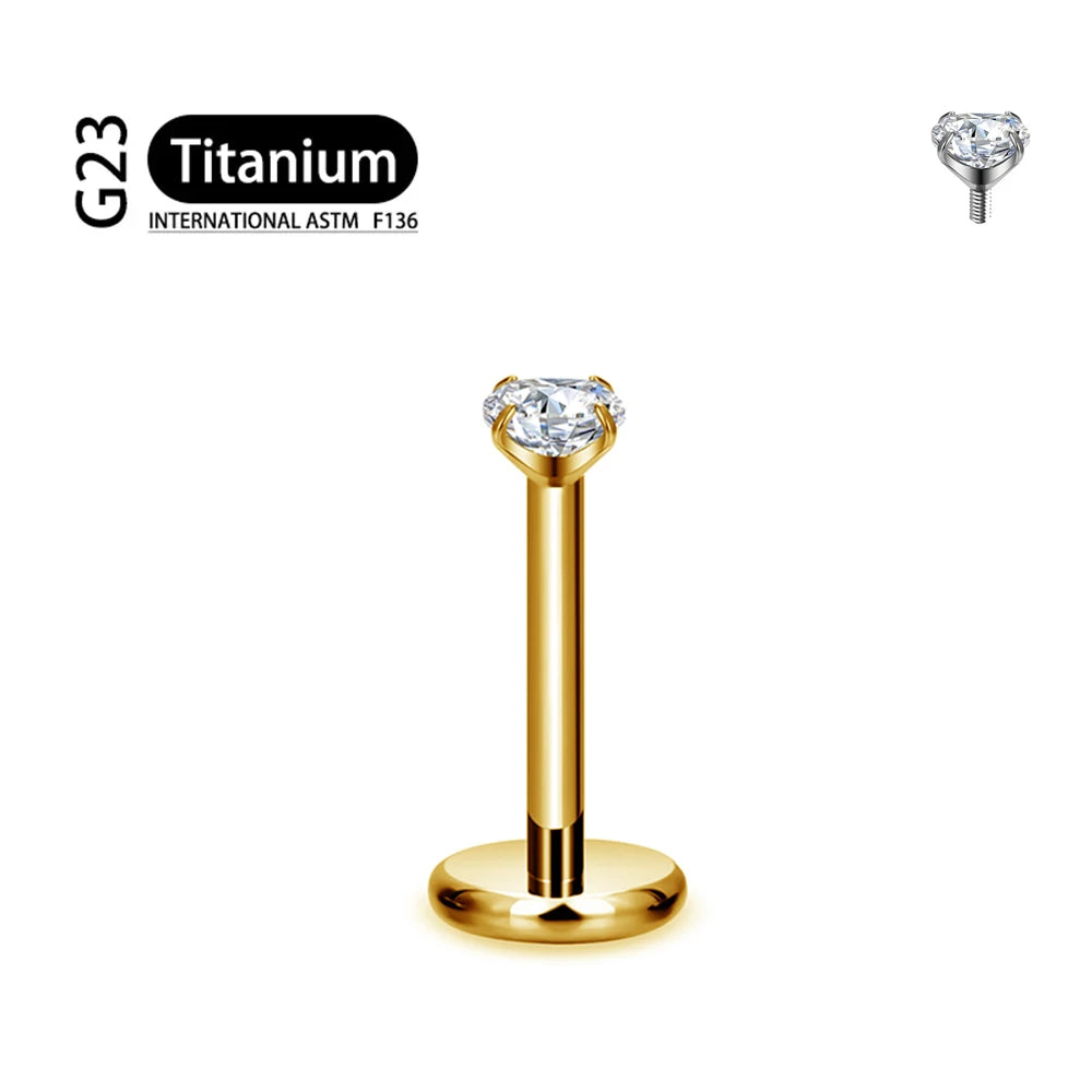 ASTM F136 Titanium 2/2.5/3/4/5/6Mm Cz Labret Stud 16G Tragus Helix Kraakbeen Schelp Flatback Oorlel Piercing Lichaam Sieraden ﻿