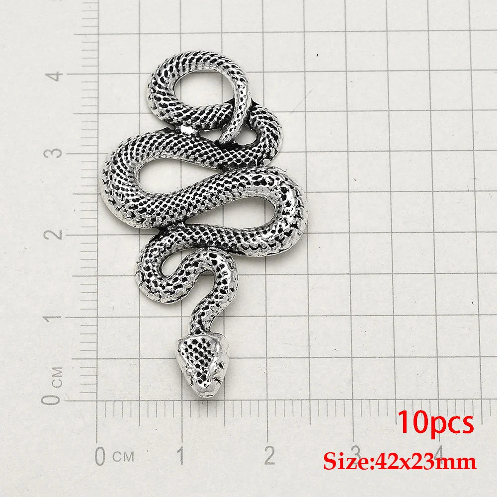 10/20pcs/lot Antique Silver Plated Snake Charms Animals Pendant For Diy Necklace Jewelry Making Findings Supplies Accessories