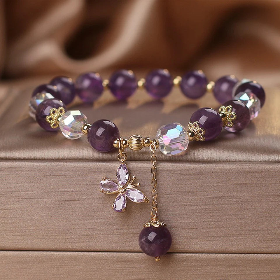 ZAKOL Exquisite Purple Crystal Beads Zircon Charm Bracelet for Women Girls Cute Birthday Jewelry Accessories Gifts